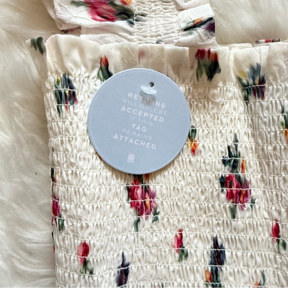 New! HILL HOUSE Ellie Floral Midi Nap Dress in Ivory Crushed Taffeta Ikat - Picture 11 of 15